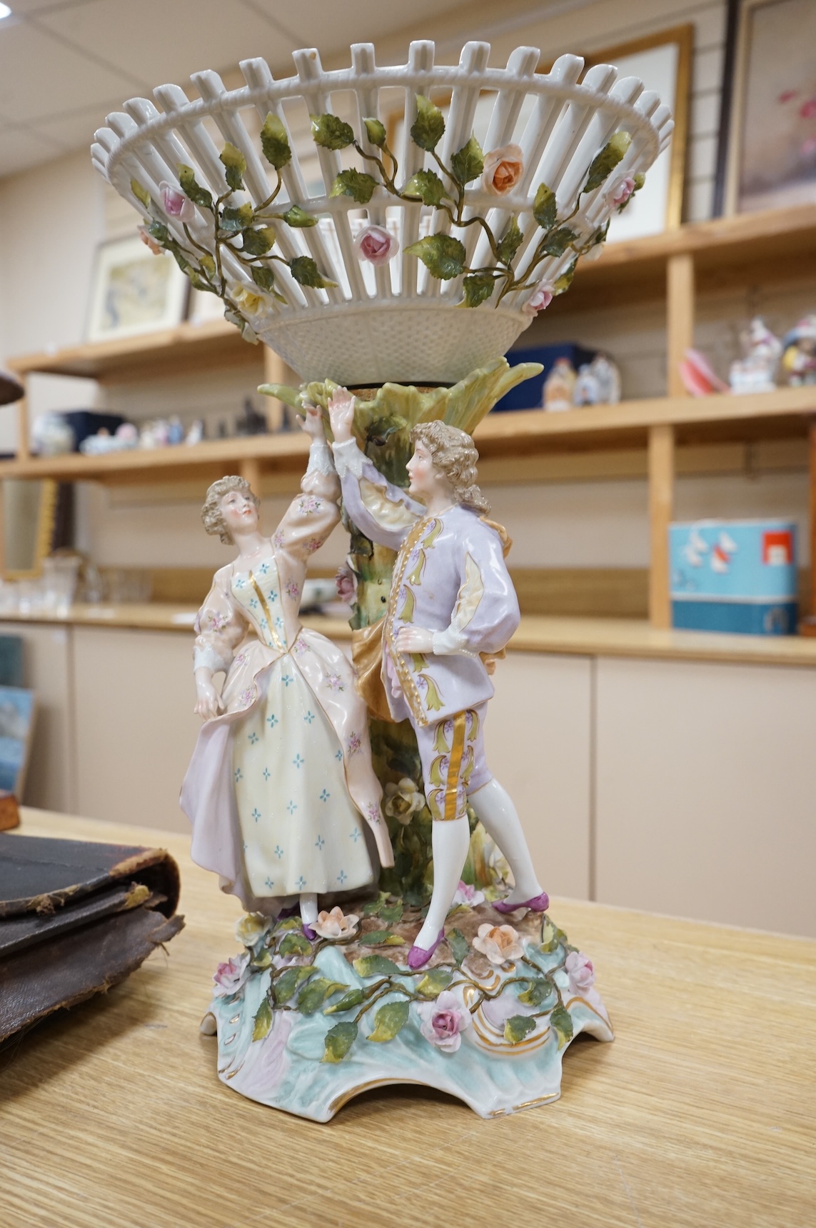 A German figural centrepiece, Sitzendorf or Plaue, 41cm